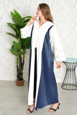 3858 4 Beads Embellished Dual Color Abaya with Flare Sleeves