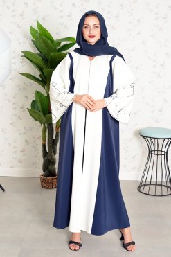 3858 5 Beads Embellished Dual Color Abaya with Flare Sleeves