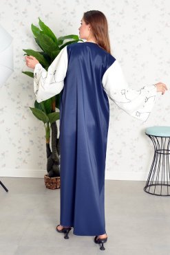 3858 32 Beads Embellished Dual Color Abaya with Flare Sleeves