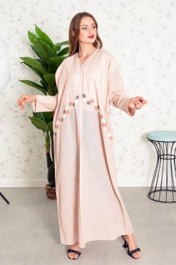 3860 3 Bahraini-Style Abaya Adorned With Bead Embellishments And Intricate Embroidery
