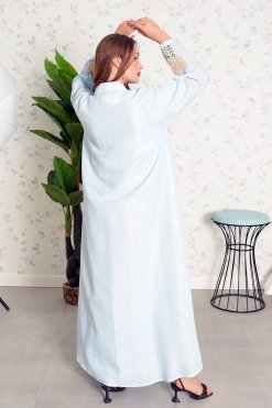 3862 7 Hand Embroidered Blue Coat Collar Abaya with Matching Inner