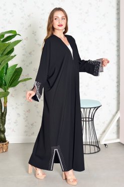 3863 4 Bahraini style pearl and mesh embellished bisht abaya