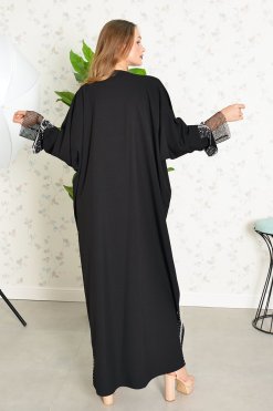 3863 7 Bahraini style pearl and mesh embellished bisht abaya
