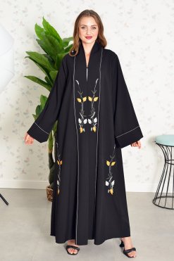 Elegant Look Black Floral Embroidered Abaya