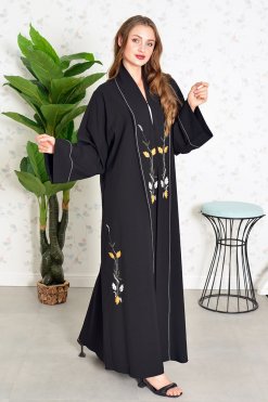 Elegant Look Black Floral Embroidered Abaya 8 3865 3 Elegant Look Black Floral Embroidered Abaya