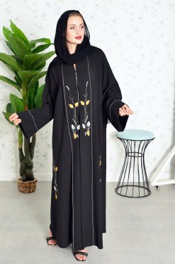 Elegant Look Black Floral Embroidered Abaya 10 3865 5 Elegant Look Black Floral Embroidered Abaya