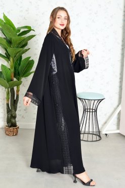 3867 5 An Elegant Look buttons and Lace Embellished Abaya
