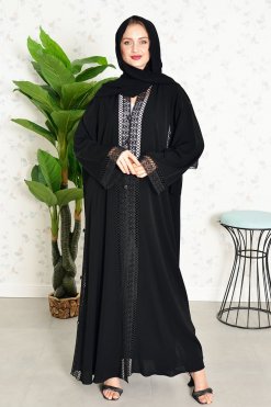 3867 6 An Elegant Look buttons and Lace Embellished Abaya