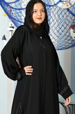 3869 4 Button embellished front open black abaya