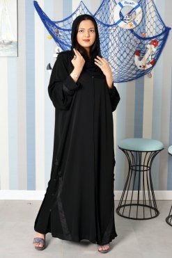 3869 5 Button embellished front open black abaya