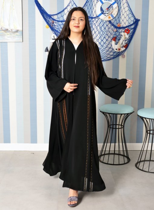 A Traditional Style Lace and beads Embellished Abaya