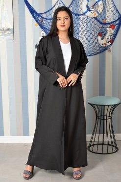 Collar style front open tassels embellished abaya