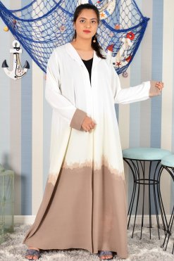 3876 3 Tie and dye with brown and white bisht abaya with inner