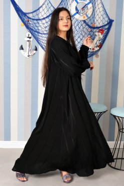 Umbrella style piping embellished abaya and cuff with elastic