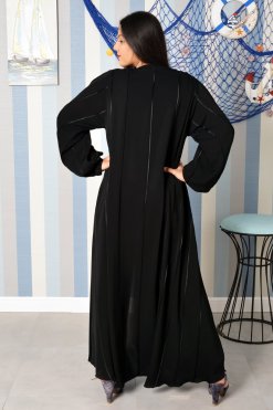 3877 7 Umbrella style piping embellished abaya and cuff with elastic