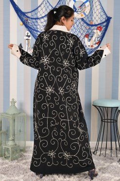 3878 32 Collar style button embellished embroidered abaya