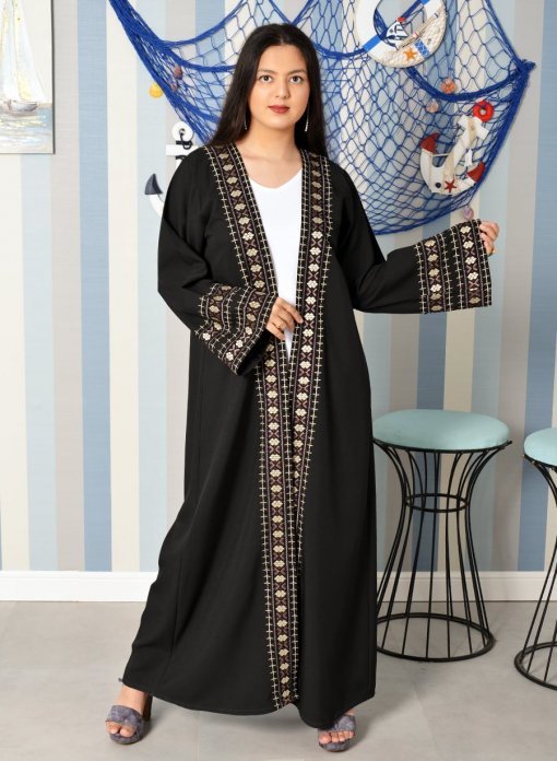 Beads Embellished Embroidered Bisht Abaya