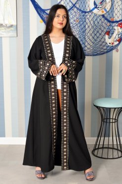 3879 3 Beads Embellished Embroidered Bisht Abaya