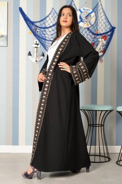 3879 4 Beads Embellished Embroidered Bisht Abaya