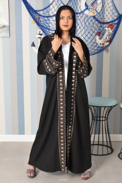 3879 5 Beads Embellished Embroidered Bisht Abaya