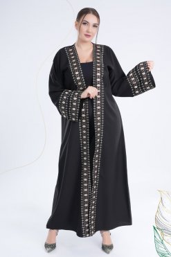 3879 10 Beads Embellished Embroidered Bisht Abaya