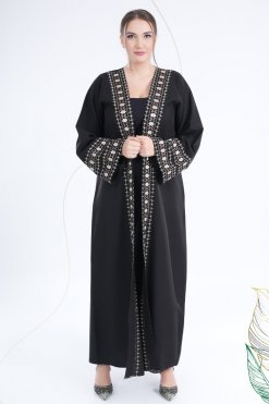 3879 13 Beads Embellished Embroidered Bisht Abaya