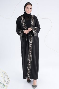 3879 102 Beads Embellished Embroidered Bisht Abaya