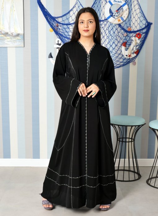 Black Embroidered Abaya with Applique Work