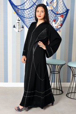 3881 3 Black Embroidered Abaya with Applique Work