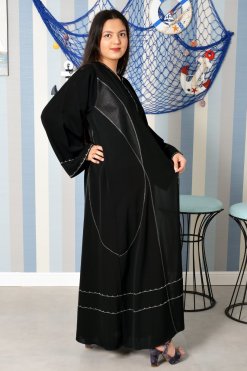 3881 4 Black Embroidered Abaya with Applique Work