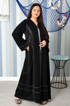 3881 5 Black Embroidered Abaya with Applique Work
