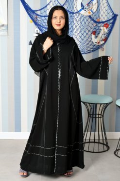 3881 6 Black Embroidered Abaya with Applique Work