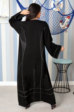 3881 32 Black Embroidered Abaya with Applique Work