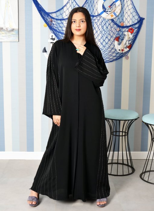 Beads embellishment with a traditional look black abaya