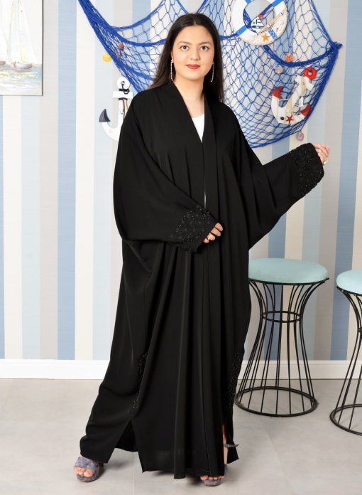 Front Open Beads Embellished Bahraini Abaya