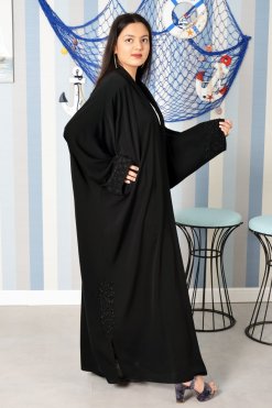 3885 3 Front Open Beads Embellished Bahraini Abaya