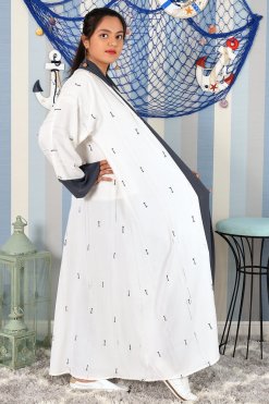 3886 4 Self embroidered bisht abaya with chiffon trimming