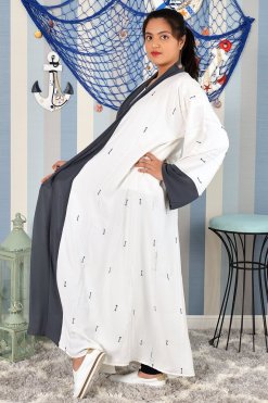 3886 5 Self embroidered bisht abaya with chiffon trimming