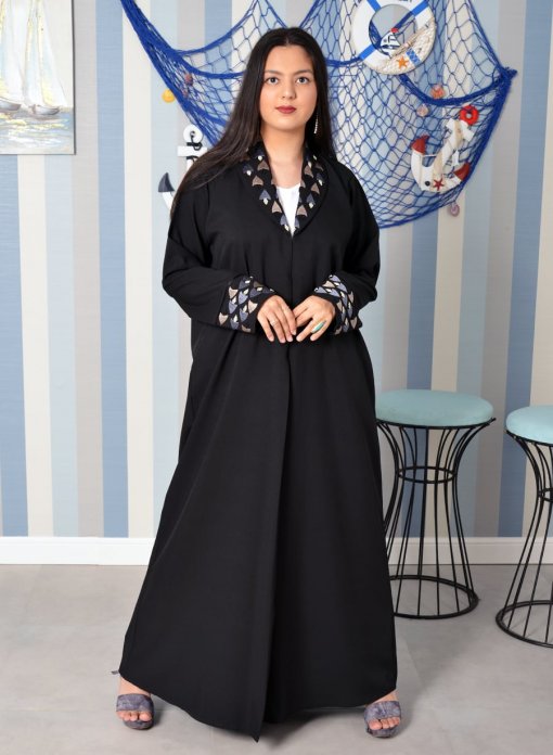 Embroidered collar style beads embellished abaya