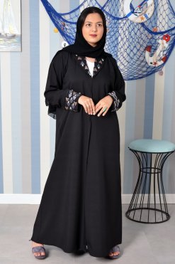 3887 5 Embroidered collar style beads embellished abaya