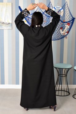 3887 32 Embroidered collar style beads embellished abaya