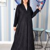 3889 1 Coat Collar Self-Printed Abaya with Foil Accents for a Sophisticated Look