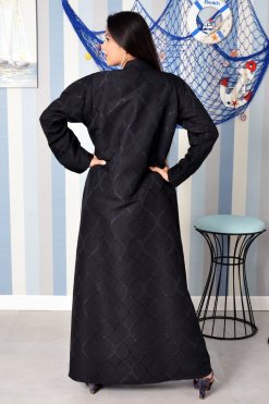 3889 6 Coat Collar Self-Printed Abaya with Foil Accents for a Sophisticated Look