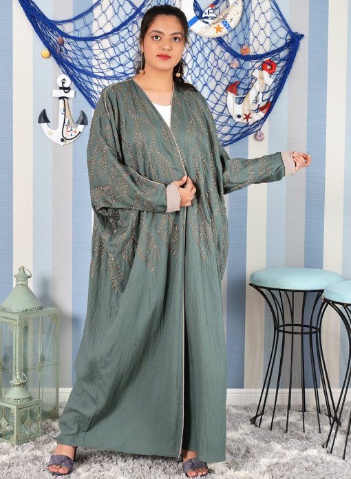 Bahraini Style Embroidered Green Bisht Abaya