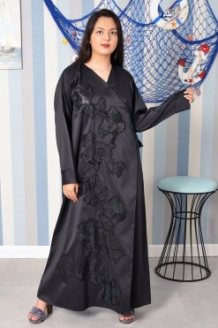 3891 3 Flap Style Beads Embellished Abaya with Applique Work