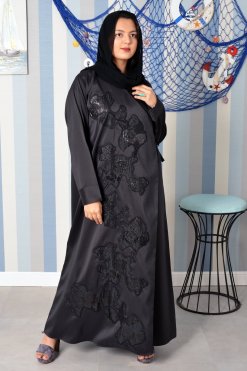 3891 5 Flap Style Beads Embellished Abaya with Applique Work