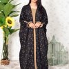 3892 1 Button Embellished Bahraini Style Abaya with Pleated Sleeves and Inner