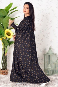 3892 4 Button Embellished Bahraini Style Abaya with Pleated Sleeves and Inner