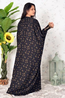 3892 6 Button Embellished Bahraini Style Abaya with Pleated Sleeves and Inner