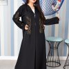 3893 1 Embroidered Black Abaya with Collar Style and Beads Embellishments